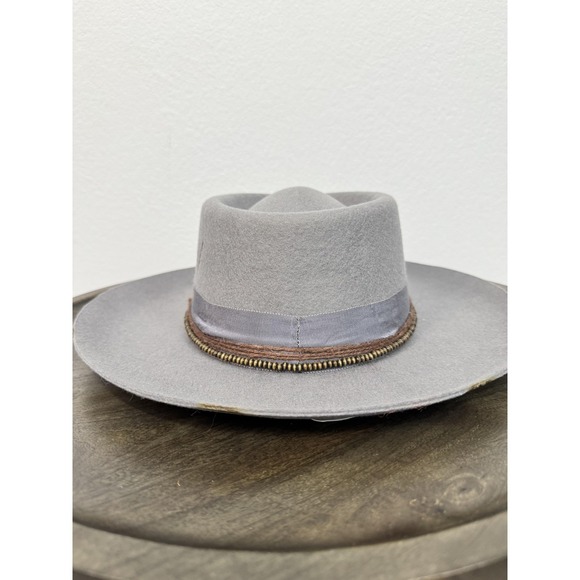 Free People Cosmic Roundtop Hat Women\'s M Gray Fedora Wide Brim Stars Studded main image 7